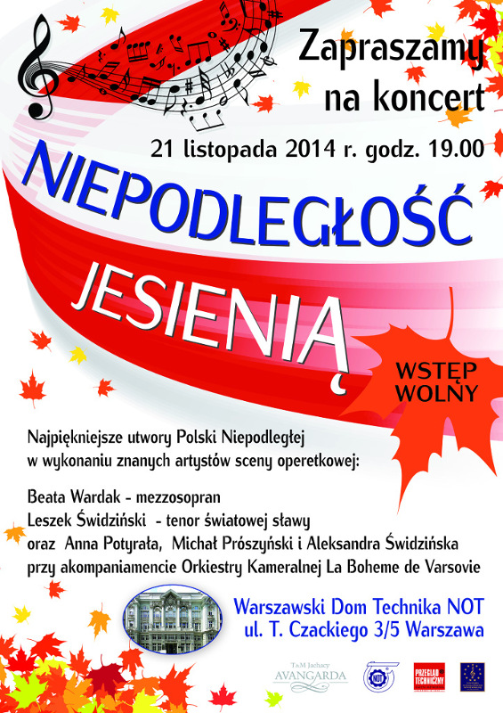Niepodległość jesienią, zaproszenie na koncert Niepodległość jesienią, zaproszenie na koncert