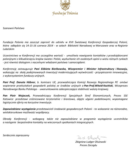 pobierz zaproszenie na XVII Światowa Konferencje Gospodarcza Polonii pobierz zaproszenie na XVII Światowa Konferencje Gospodarcza Polonii